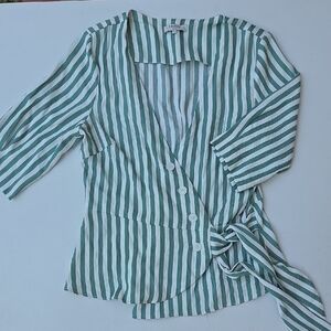 FRNCH Teal and White Striped Blouse